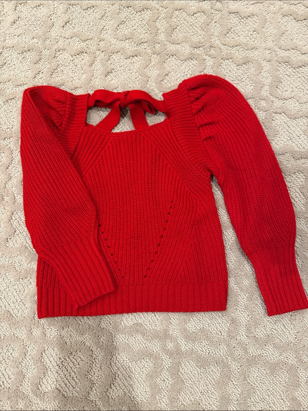 GB girls Red Tie-Back Puff Sleeve Knit Sweater